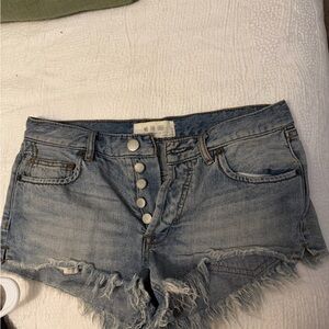 Distressed Denim Shorts with Button Fly